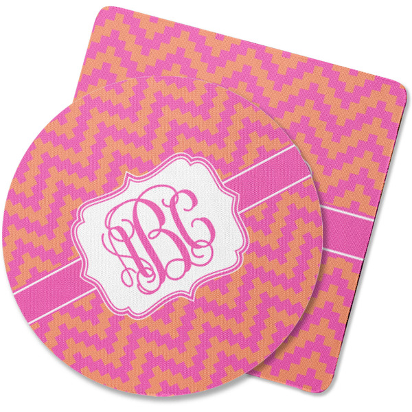 Custom Pink & Orange Chevron Rubber Backed Coaster (Personalized)