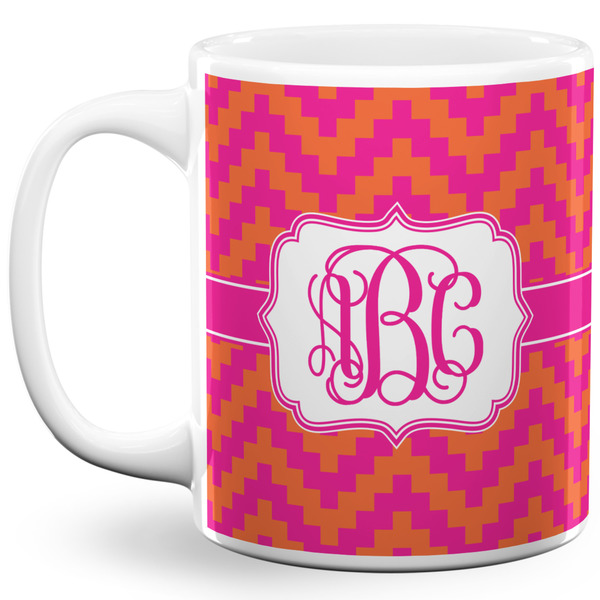 Custom Pink & Orange Chevron 11 Oz Coffee Mug - White (Personalized)