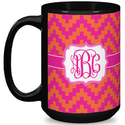 Pink & Orange Chevron 15 Oz Coffee Mug - Black (Personalized)