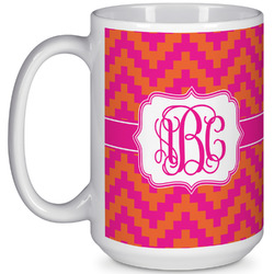 Pink & Orange Chevron 15 Oz Coffee Mug - White (Personalized)