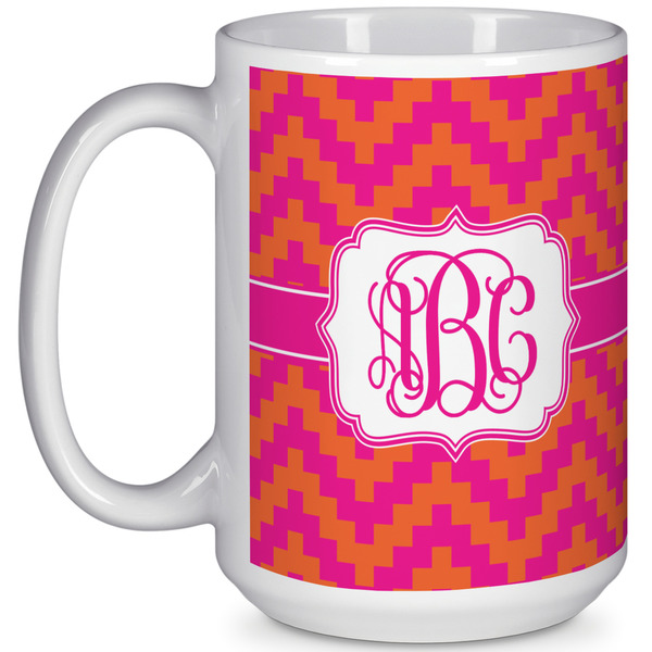 Custom Pink & Orange Chevron 15 Oz Coffee Mug - White (Personalized)