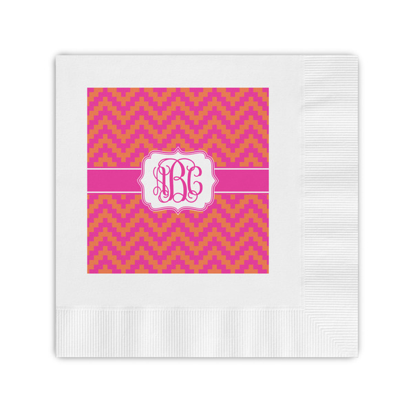 Custom Pink & Orange Chevron Coined Cocktail Napkins (Personalized)