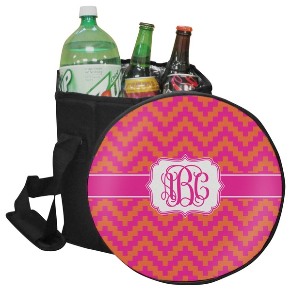 Custom Pink & Orange Chevron Collapsible Cooler & Seat (Personalized)