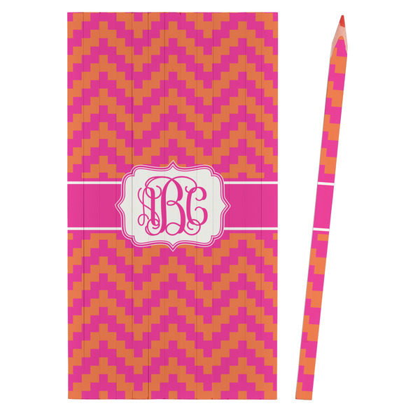 Pink & Orange Chevron Colored Pencils - Front View