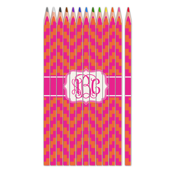 Custom Pink & Orange Chevron Colored Pencils (Personalized)