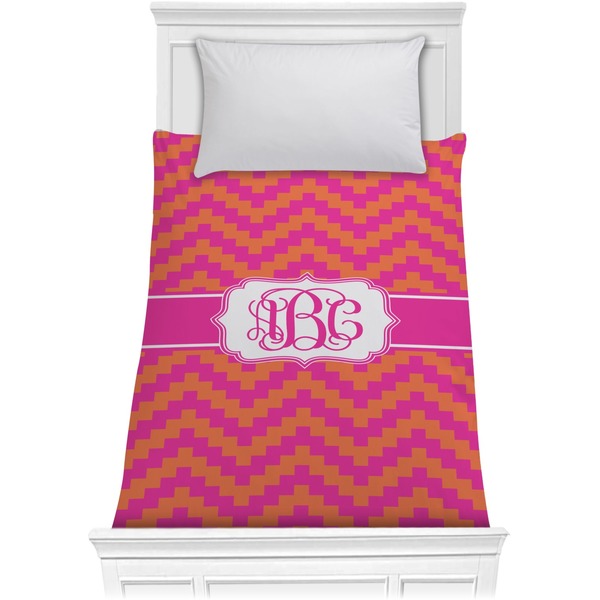 Custom Pink & Orange Chevron Comforter - Twin (Personalized)