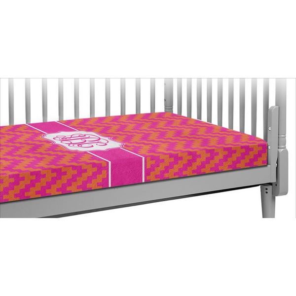 Custom Pink & Orange Chevron Crib Fitted Sheet (Personalized)