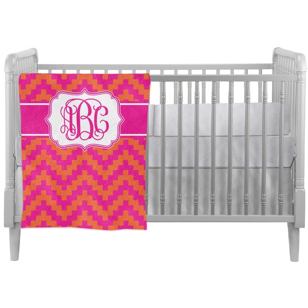 Custom Pink & Orange Chevron Crib Comforter / Quilt (Personalized)