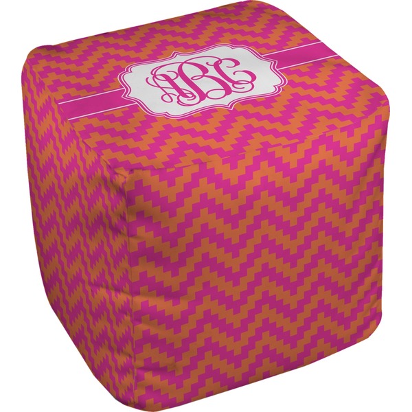 Custom Pink & Orange Chevron Cube Pouf Ottoman (Personalized)