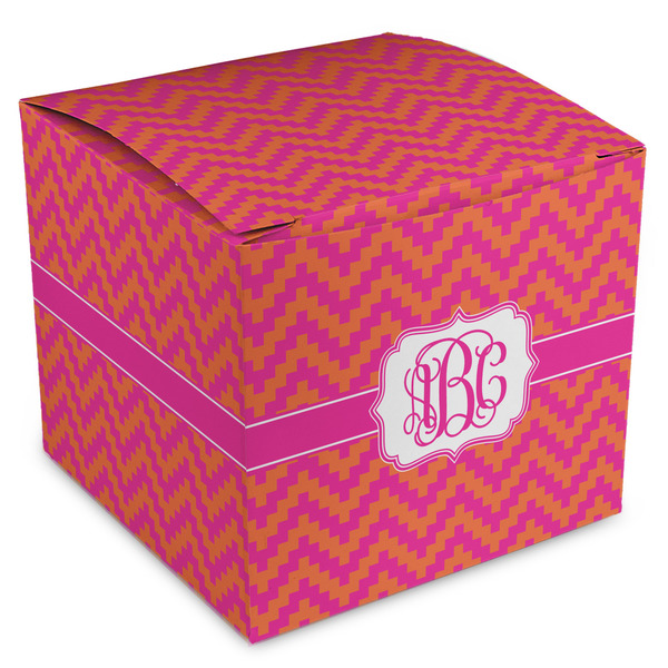 Custom Pink & Orange Chevron Cube Favor Gift Boxes (Personalized)