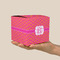 Pink & Orange Chevron Cube Favor Gift Box - On Hand - Scale View