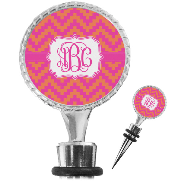Custom Pink & Orange Chevron Wine Bottle Stopper (Personalized)