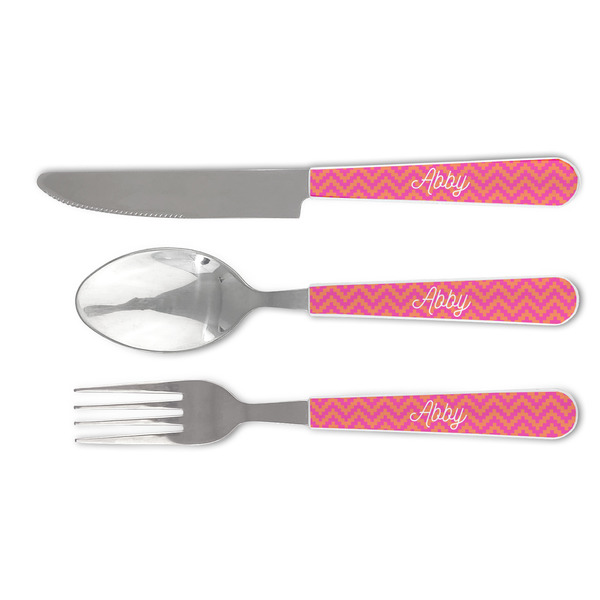 Custom Pink & Orange Chevron Cutlery Set (Personalized)