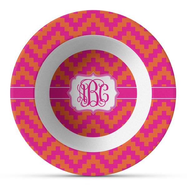 Custom Pink & Orange Chevron Plastic Bowl - Microwave Safe - Composite Polymer (Personalized)