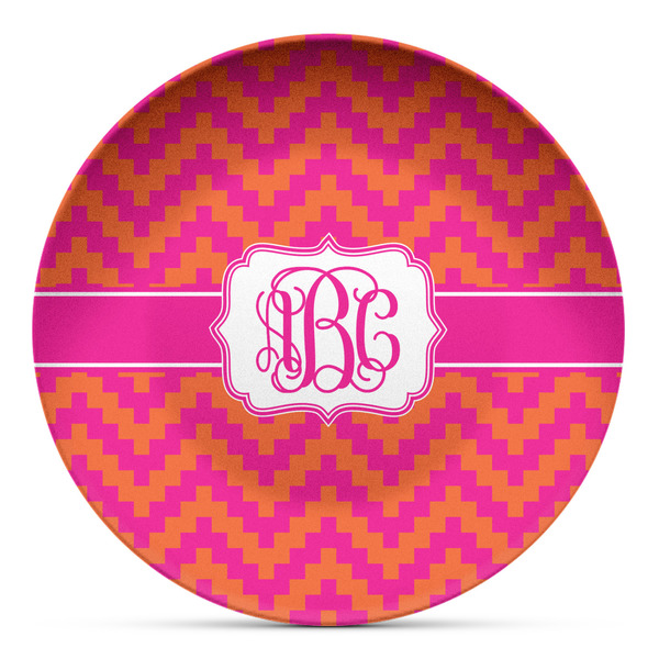 Custom Pink & Orange Chevron Microwave Safe Plastic Plate - Composite Polymer (Personalized)