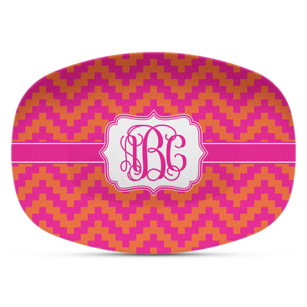 Custom Pink & Orange Chevron Plastic Platter - Microwave & Oven Safe Composite Polymer (Personalized)