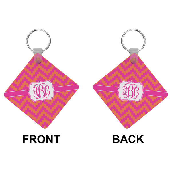 Pink & Orange Chevron Diamond Keychain (Front + Back)
