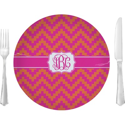 Pink & Orange Chevron 10" Glass Lunch / Dinner Plates - Single or Set (Personalized)