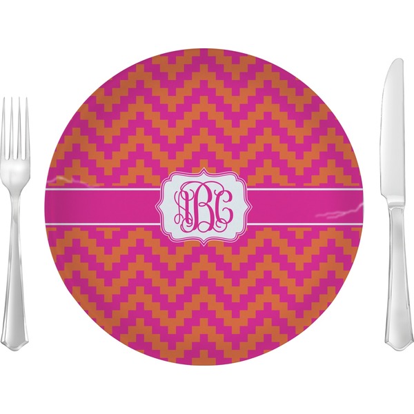 Custom Pink & Orange Chevron Glass Lunch / Dinner Plate 10" (Personalized)