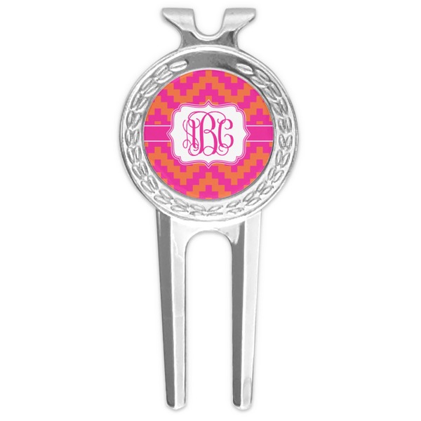 Custom Pink & Orange Chevron Golf Divot Tool & Ball Marker (Personalized)