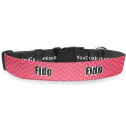 Pink & Orange Chevron Deluxe Dog Collar - Large (13" to 21") (Personalized)