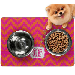 Pink & Orange Chevron Dog Food Mat - Small w/ Monogram