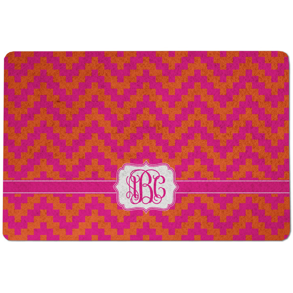 Custom Pink & Orange Chevron Dog Food Mat w/ Monogram