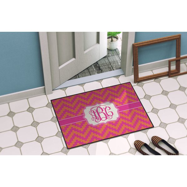 Pink & Orange Chevron Door Mat Lifestyle