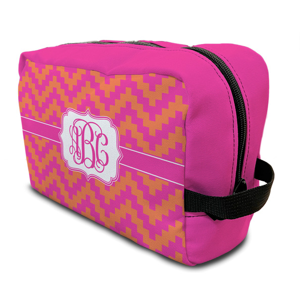 Custom Pink & Orange Chevron Toiletry Bag / Dopp Kit (Personalized)
