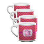 Pink & Orange Chevron Double Shot Espresso Cups - Set of 4 (Personalized)