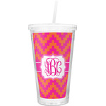 Pink & Orange Chevron Double Wall Tumbler with Straw (Personalized)