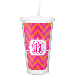 Pink & Orange Chevron Double Wall Tumbler with Straw (Personalized)