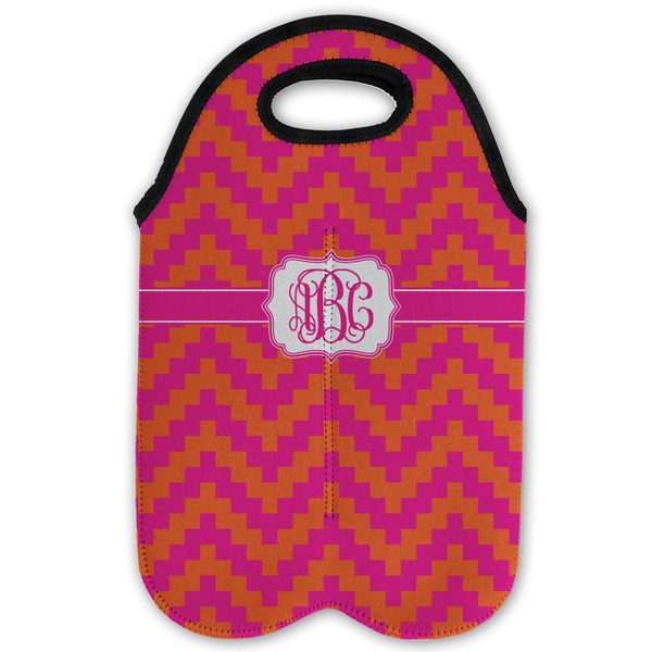 Pink & Orange Chevron Double Wine Tote - Flat (new)