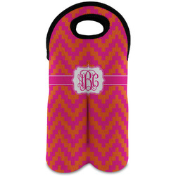 Pink & Orange Chevron Wine Tote Bag (2 Bottles) (Personalized)