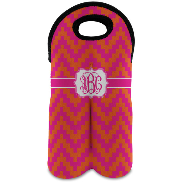 Custom Pink & Orange Chevron Wine Tote Bag (2 Bottles) (Personalized)