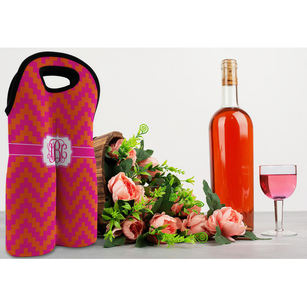 Pink & Orange Chevron Double Wine Tote - LIFESTYLE (new)