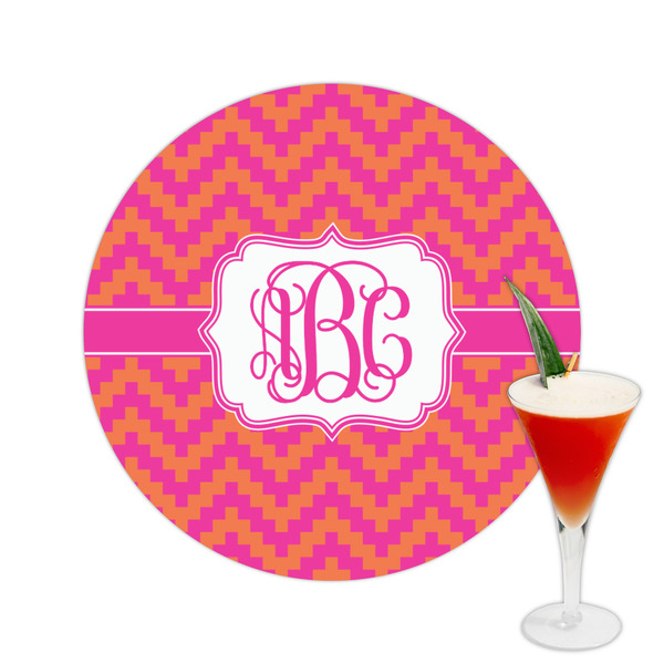 Custom Pink & Orange Chevron Printed Drink Topper -  2.5" (Personalized)