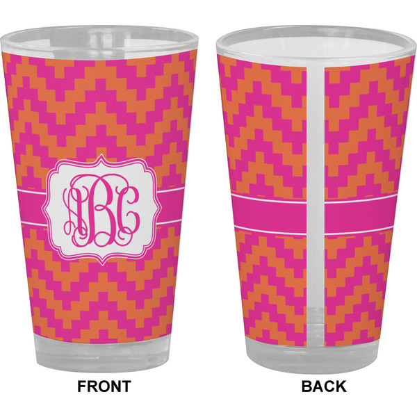 Pink & Orange Chevron Pint Glass - Full Color - Front & Back Views