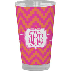 Pink & Orange Chevron Pint Glass - Full Color (Personalized)
