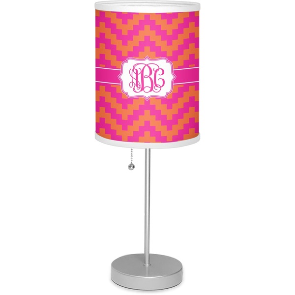 Custom Pink & Orange Chevron 7" Drum Lamp with Shade Linen (Personalized)