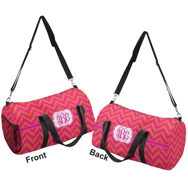 Pink & Orange Chevron Duffle bag large front and back sides