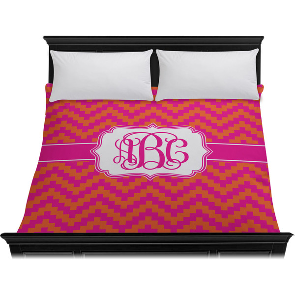 Pink & Orange Chevron Duvet Cover - King - On Bed - No Prop