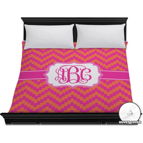 Custom Pink & Orange Chevron Duvet Cover - King (Personalized)
