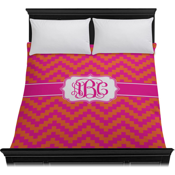 Pink & Orange Chevron Duvet Cover - Queen - On Bed - No Prop