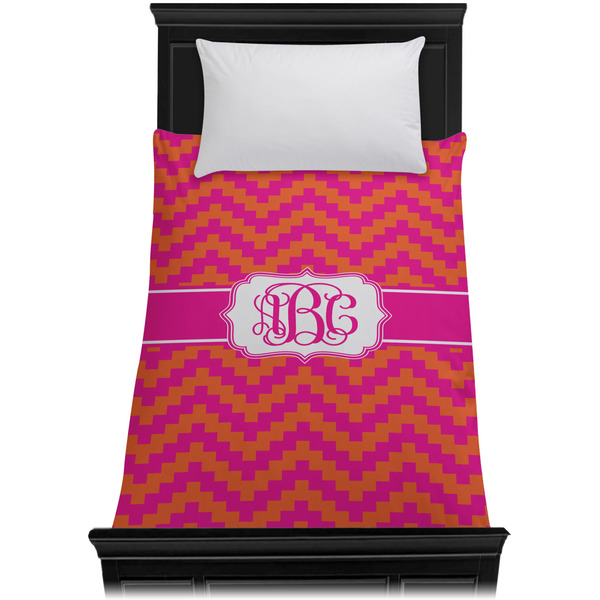 Pink & Orange Chevron Duvet Cover - Twin XL - On Bed - No Prop