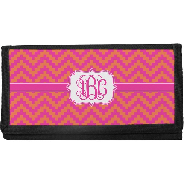 Custom Pink & Orange Chevron Canvas Checkbook Cover (Personalized)