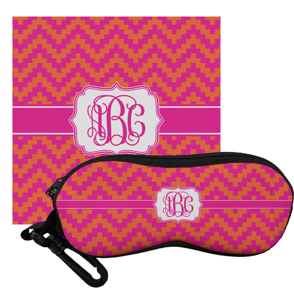Custom Pink & Orange Chevron Eyeglass Case & Cloth (Personalized)