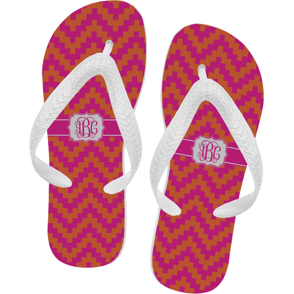Custom Pink & Orange Chevron Flip Flops - Medium (Personalized)