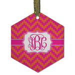 Pink & Orange Chevron Flat Glass Ornament - Hexagon w/ Monogram