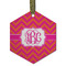 Pink & Orange Chevron Flat Glass Ornament - Hexagon w/ Monogram